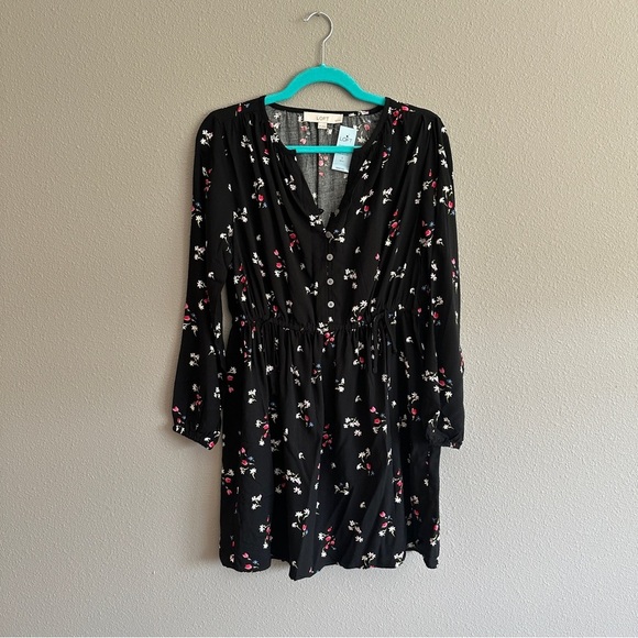LOFT Dresses & Skirts - NWT Loft Black Floral Tie Waist Mini Dress